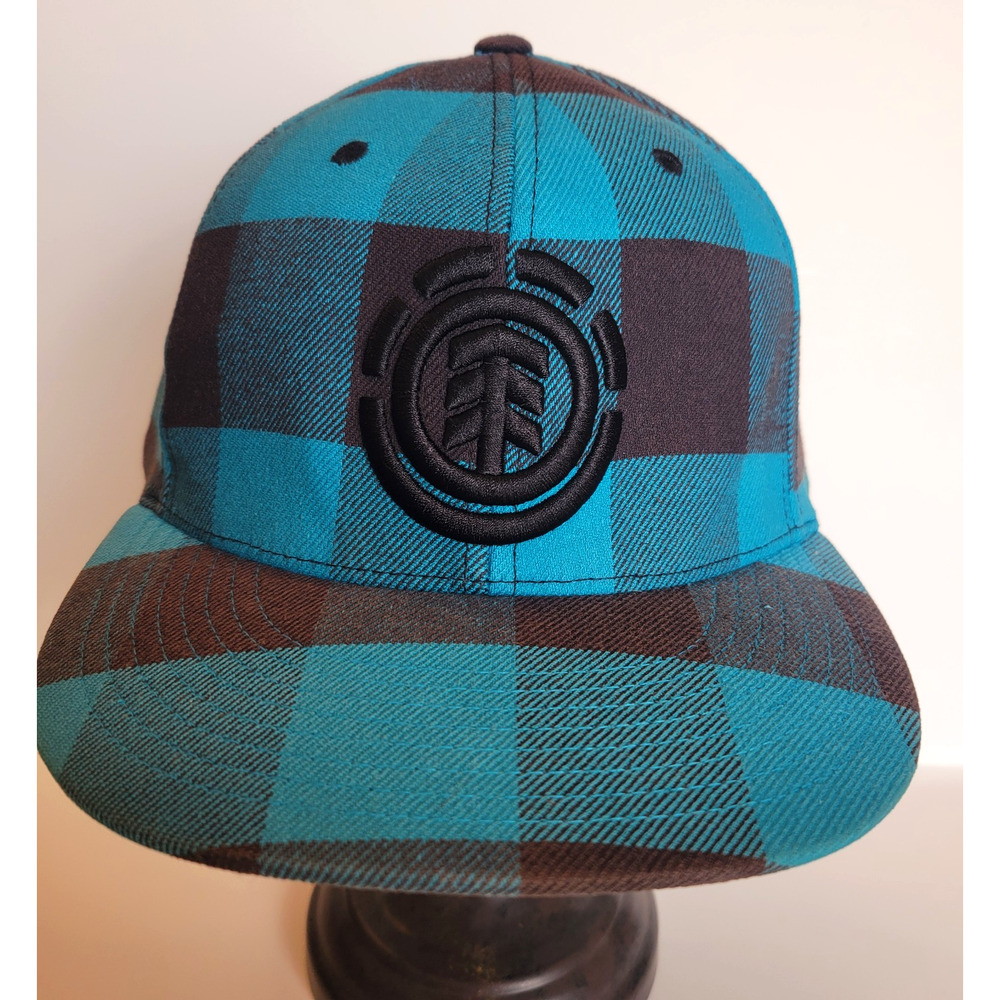 Element Crowns Flexfit Hat Blue Black Plaid OSFM Skateboard Logo 6‑Panel Cap